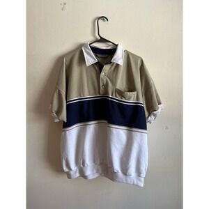 Vintage David Taylor Polo Shirt Mens XL Blue Beige Color Block Golf Dad